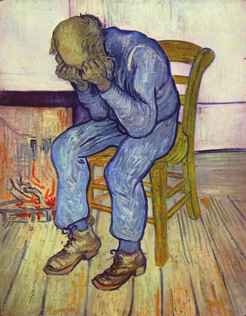 Observer le sentiment de culpabilité qui est considéré comme morbide pour mieux délimiter les périmètres de la responsabilité et de l'éventuelle culpabilité saine et protectrice. Vincent van Gogh, À la porte de l’éternité, 1890, musée Kröller-Müller d’Otterlo, Pays-Bas.